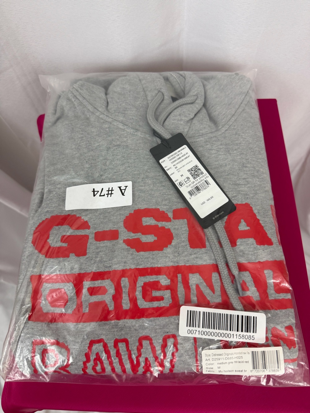 G-Star Light Heather Gray Logo Pullover Hoodie w- Red Logo Medium.  NWT - Picture 3 of 10